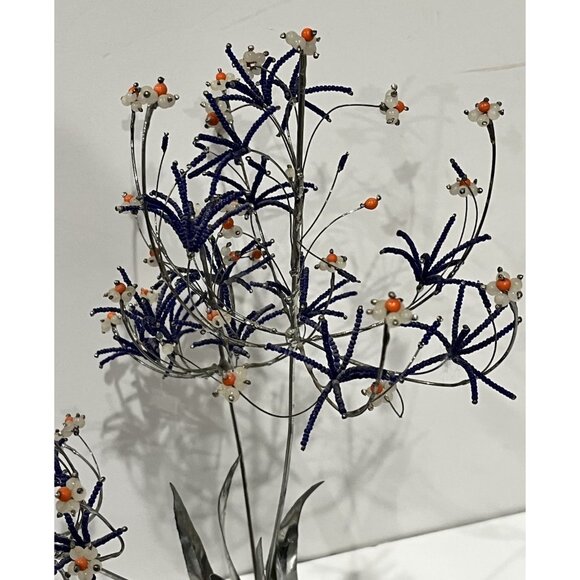 Vintage 14” Metal & Glass Beaded Flower Sculpture Art - Picture 2 of 7